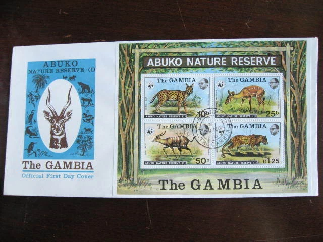 Gambia WWF animals FDC First Day Cover 341a Souvenir Sheet nice! - Image 1 of 1