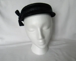 Vintage black/midnight blue straw/raffia and velvet brimmed hat - Picture 1 of 13