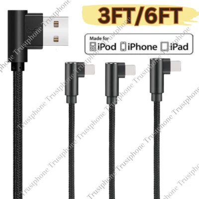 Cable Cargador USB Codo 90 Grados 3/6FT para iPhone 14 13 12 11 8 7 Cable de Carga Foto 1 de 4