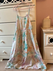 Girls' Tiered Tie-Dye Woven Maxi Sleeveless Dress - Cat & Jack™ White M 7/8 - Picture 1 of 3