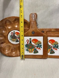 Vintage MCM wood  serving set Egg Dish Tray Cutting Board/cheese Veggies Wine - Picture 1 of 7