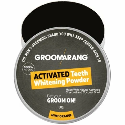 TEETH WHITENING POWDER Activated Charcoal & Coconut Shell Mint Orange Groomarang