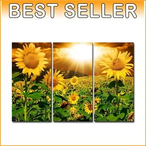 Stunning 3-Piece Sunflower Canvas Art - Ready to Hang Living Room Decoration - Picture 1 of 11