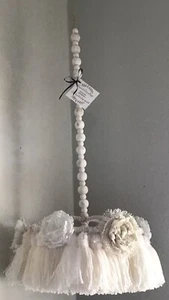 Handmade Shabby Boho Tassel Mobile W Fabric Flowers, Creamy White, Ribbon, Beads - Picture 1 of 12