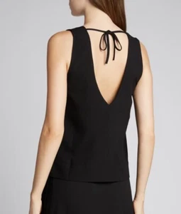 Ganni V-neck tie black stretch crepe tank witchy goth Sz 36/US 4 NWT - Picture 1 of 9