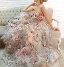 3D Chiffon Flower appliqué organza Lace Fabric Wedding Bridal Evening Dress