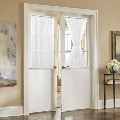 Cortina de Puerta Francesa Transparente, 2 Paneles Privacidad Semi Voile Puerta Ventana Cortinas con... Foto 1 de 4