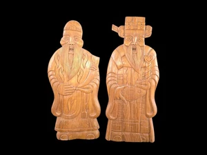 Antiguo relieve de pared tallada en madera - Monje chino / Confucio - 46 cm - Imagen 1 de 4