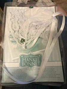 Vtg Irish Heirloom “Hankie Bonnet” Baby Bonnet Wedding Hankie New in Box - Picture 1 of 8