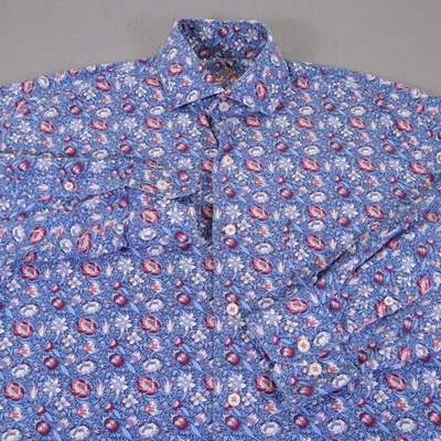 Camisa Alan River Para Hombre Mediana Azul Floral Con Botones Manga Larga Algodón Informal Foto 1 de 4