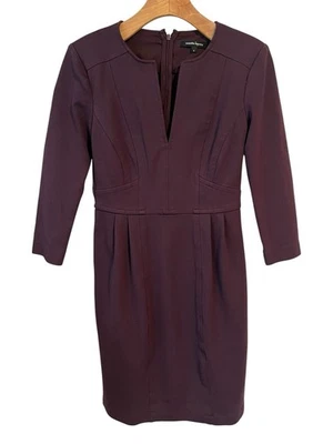 Vestido vaina Nanette Lepore para mujer talla 2 marrón cuello en V manga 3/4 hombreras Foto 1 de 4