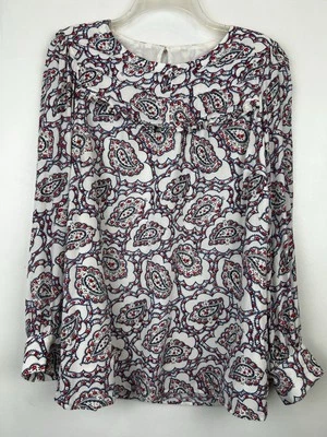 Talbots Top Womens Large Blue Paisley Tunic Top Lined Ruffle Modest Career - Image 1 of 4