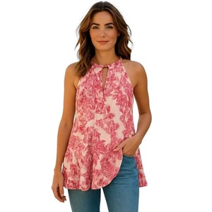 Old Navy Halter Top Floral Drop Waist Tie Back M Pink Rayon Y2k Coquette Fairy - Picture 1 of 6