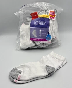 Hanes Womens 9-Pair Full Sole Cushion White Ankle Socks Extended Shoe Size 8-12 - Picture 1 of 4