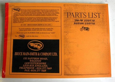SUZUKI 250 T10 Illustrated Motorcycle Parts List 1991 reprint Eng/Japanese - Image 1 of 4