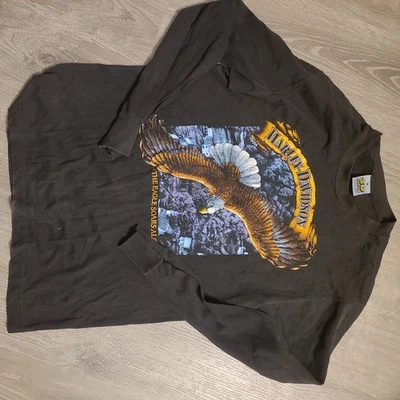 Vintage 1980s Harley Davidson Eagle Soars Alone 3D Emblem L Long Sleeve T Shirt - Image 1 of 4