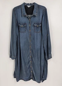 WESTPORT 1962 LANGARM SHIRTKLEID DRUCKKNOPFLEISTE BLAU LYOCELL 2X TUNIKA - Bild 1 von 4