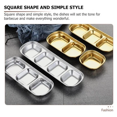  2 pz piatti multi-griglia in acciaio inox piatti quadrati piatti di condimento - Immagine 1 di 4