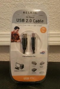 Belkin Hi Speed USB 2.0 Cable 10' Long NEW Computer A plug B plug - Picture 1 of 3
