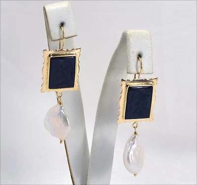 Pendientes de Oro Amarillo 18KT, Con Ónix Grabado Y Perlas Barroco Blancas Oght - Imagen 1 de 3