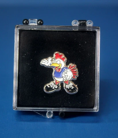 Vintage UEFA EURO 84 France Mascot PENO The Rooster Pin Badge in Display Case Cover