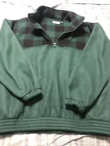 VTG Fieldmaster Quarter Zip Green Flannel Fleece With Pockets 100% Polyester - Picture 1 of 9