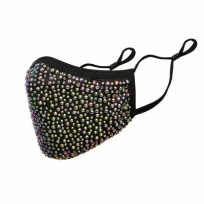 Rhinestone Bling Crystal Face Mask Sparkly Reusable Washable With Filter Pocket - Image 1 of 4