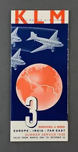 KLM ROYAL DUTCH AIRLINES INDIA FAR EAST TIMETABLE SUMMER 1938 DC-3 CUTAWAY - Picture 1 of 4