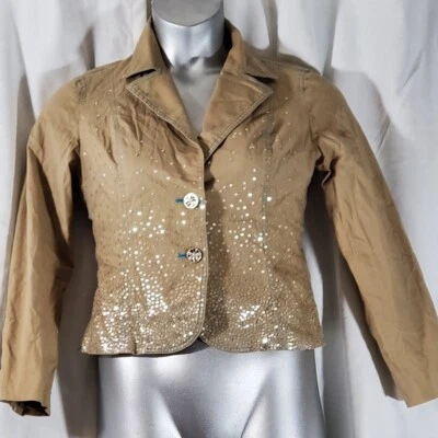 Khaki gold linen sequin jacket/blazer - Image 1 of 4