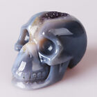 718g Natural Geode Agate Quartz Crystal Hand Carved Skull Head Carving 0097