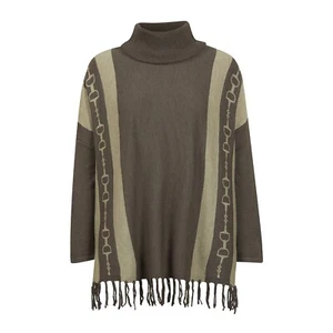 Poncho maglione girocollo Eql Kerrits nuovo con etichette L/XL verde grigio frange Lagenlook cavallo - Foto 1 di 10