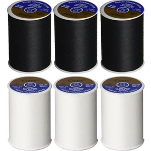 6 Pack Polyester Thread by Coats & Clark - 3 Black & 3 White Spools - Picture 1 of 2
