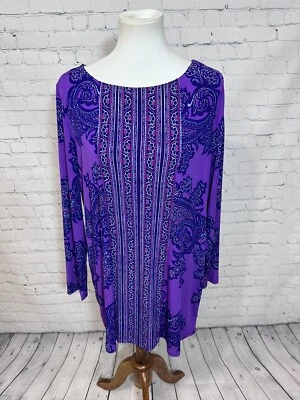 Bob Mackie Purple Long Sleeve Shift Dress Womens Medium - Image 1 of 4