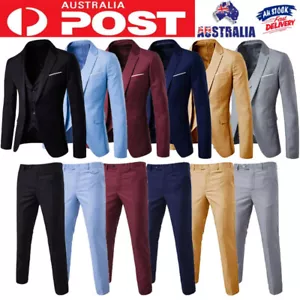 Men's Suits One Button Slim Fit 3-Piece Suit Business Formal Jacket Pants Set - Picture 1 of 54