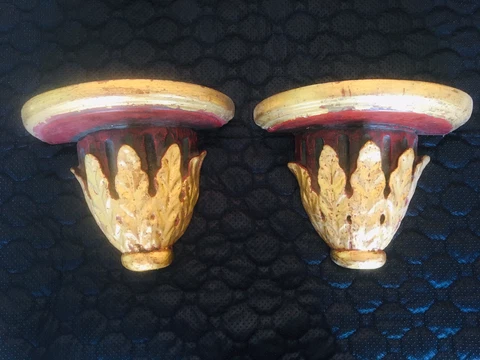 Pair Of Antique Italian Carved Gilt Wood Brackets Mid-late 19th Century Cover