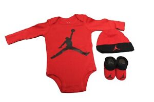 Jordan Bebé Niño Jóvenes Set 3 Piezas Cap Botas Cuerpo Rojo Negro 0-6 Meses
