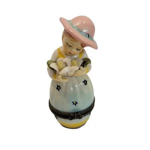 Plato anillo baratija cerámica flores sombrero azul rosa vintage niña con sombrero rosa - Imagen 1 de 9