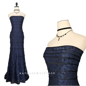 Tadashi Shoji Evening Gown Maxi Dress Lace Classic Guest Mother Formal Blue 8 - Picture 1 of 13