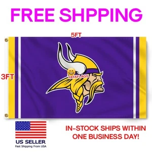 Minnesota Vikings 3x5 ft Flag Banner NFL Football Free Shipping - Picture 1 of 12