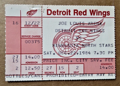 Red Wings Steve Yzerman 1984  ticket stub Dec 22, 1984 - Goal scored Cover