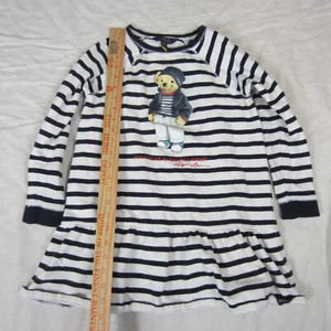 Polo Ralph Lauren Girl's Polo Bear Sweatshirt Dress Stripe M 8-10 Artist flaws - Picture 1 of 10