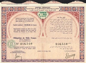 AFRICA MOROCCO CHERIFIEN BOND 1937 6% stock certificate/bond - Picture 1 of 1