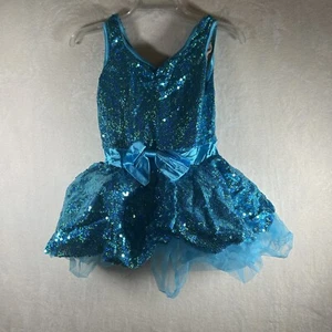 Weissman Child Large Dance Costume Blue Tutu Sparkle Sequin Bow Jazz Solo - Picture 1 of 8
