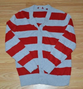 ARIZONA JEANS RED & GRAY STRIPED BUTTON DOWN CARDIGAN BOYS SZ 18 *GUC* - Picture 1 of 2