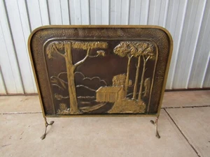 Fireplace Screen Farm House Large Embossed Metal Brass Frame Vintage - Bild 1 von 7