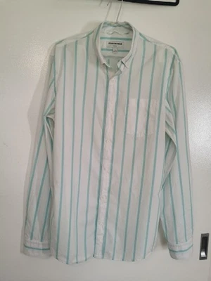 Country Road Mens Cotton Shirt Sz S White Mint Green Stripe Long Sleeve Slim Fit - Image 1 of 4