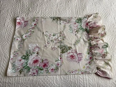 Vtg Springmaid Standard Size Pillowcase Ruffle Cottage Roses - Image 1 of 4