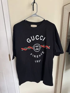 Gucci Black Logo Shirt SZ Med/ Lg PRE OWNED NICE 28x30 - Picture 1 of 7