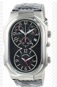 Philip Stein Men's Watch Quartz Dual Time Chronograph Leather Strap - Picture 1 of 8