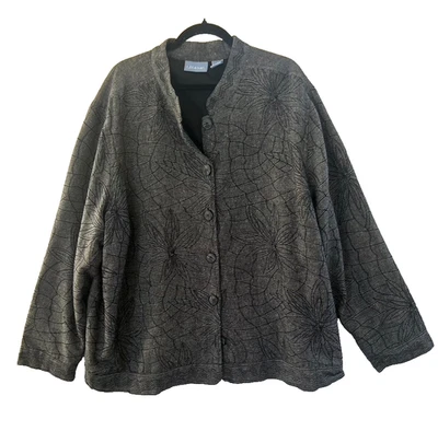 LIZ & ME Gray Floral Lotus Jacquard Jacket Plus Sz 4X Button Blazer Y2k Retrro - Image 1 of 4